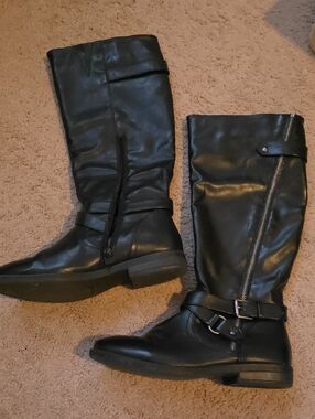 Rampage Black Knee-High Buckled Zip Riding Boots